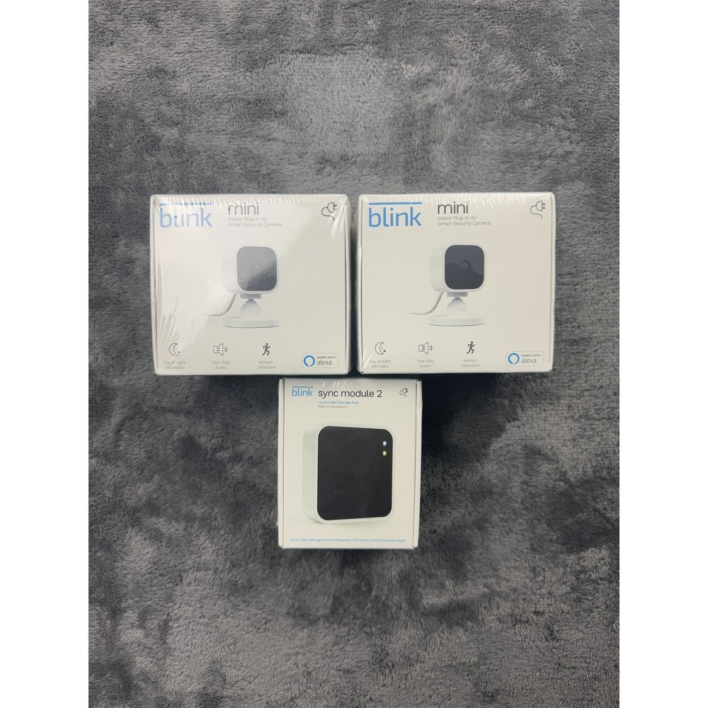 Blink Mini Indoor Smart Security Camera & Sync Module 2 Bundle White 1080p HD